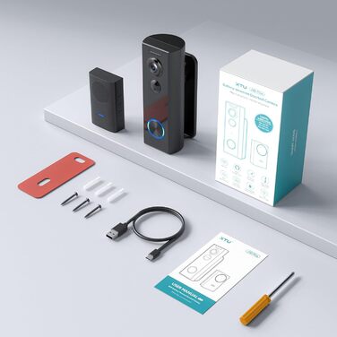 Відеодзвінок XTU з Wi-Fi, камера 4MP HD, бездротовий, з гонгом, PIR-датчик, нічне бачення, 2-сторонній аудіо, сумісний з Alexa, чорний