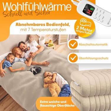 Електрична грілка KESSER® з плюшу 160x120 см, антрацит, з таймером, 7 температурних режимів, пральна до 40°C, цифровий дисплей, сертифікат TÜV SÜD GS
