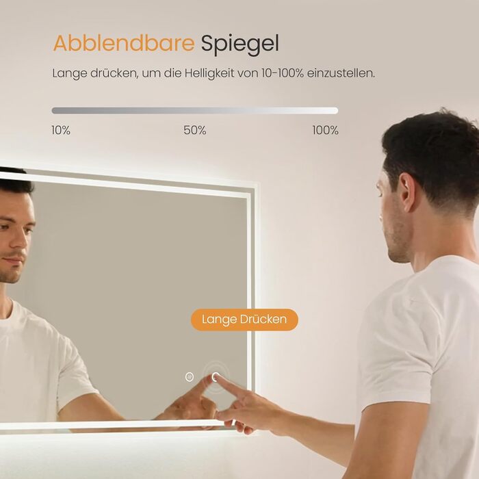 Дзеркало для ванної кімнати EMKE з підсвічуванням 50x60 см, антизапарник, холодний білий, диммер, сенсорне управління, функція пам'яті, автоматичне вимкнення через 3 години, IP44, енергозберігаюче, 60L x 50B см