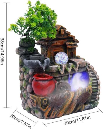 Настільний фонтанчик для дому та офісу з LED-підсвічуванням та розпилювачем, декоративний каскадний фонтан з кришталевою кулею