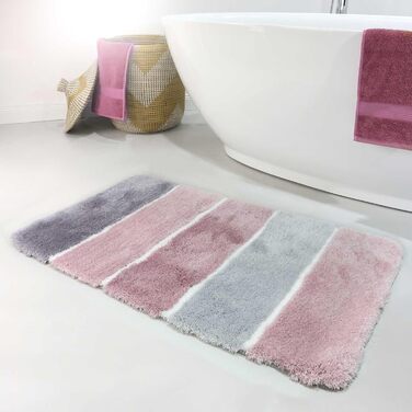 Килимок для ванної кімнати з м'якого флюсу, антиковзаючий, пральний, Rio Marina (70 x 120 см, Рожево-сірий-сріблястий)