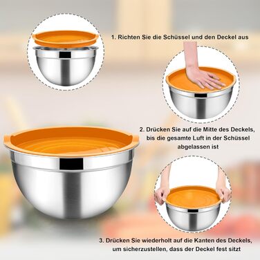 Набір мисок Homikit (5 шт.) з нержавіючої сталі з кришкою та силіконовим дном. Багатофункціональний, стековий, придатний для миття в посудомийній машині, 6.6L / 3.5L / 2.5L / 1.5L / 1L (Кольоровий, з 3 терками)