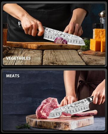 Ніж кухарський MOSFiATA Santoku, професійний ніж для кухні, універсальний ніж з нержавіючої сталі, дуже гостре лезо, з подарунковою коробкою 7