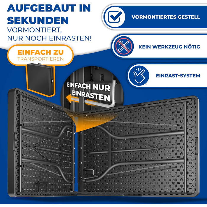 Стол KESSER® для пікніка, кемпінгу та саду, розкладний, 183x76 см, на 6 осіб, з чохлом та ручкою, антрацит