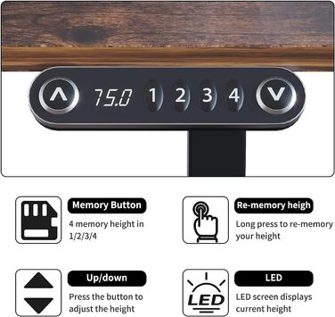 Електричний стіл Radlove з регулюванням висоти, стоячий стіл у формі L 150 см, стоячий стіл із 4 елементами керування пам'яттю з 2-складним телескопічним столом, дошкою для з'єднання (76 x 160 см, коричневий)