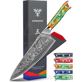 Ніж кухарський 20 см Xuan Серія VG10 Дамаський сталь - Ніж для кухні з ручкою з смоли (Фантастичний помаранчевий)