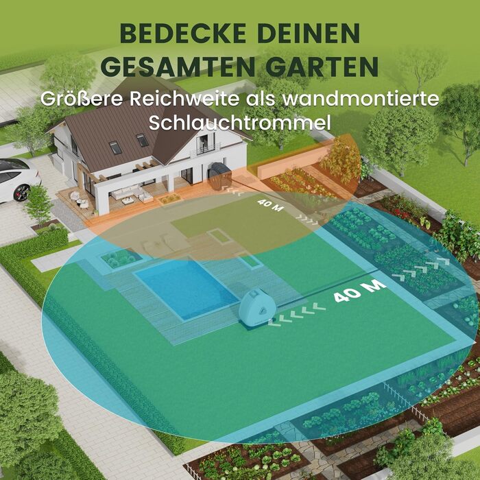 Висувна катушка для шланга Giraffe Tools 25 м, міцна, для кріплення на підлозі, з 7-функціональною насадкою та поворотним підставою 360°