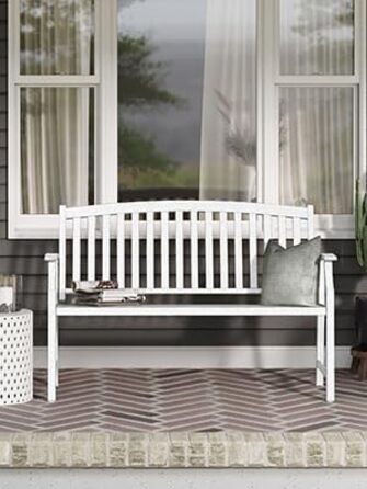 Металева лавка Grand Patio для саду, парку та балкону. Лавка з підлокітниками та спинкою, стиль ретро, міцна сталь та чавун (білий, сучасний)