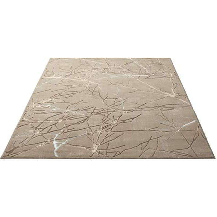 Сучасний килим для вітальні, елегантний блискучий килим з коротким ворсом для вітальні сірого кольору з золотим візерунком з срібних пір'я, килим(80 х 150 см, бежева блискавка)