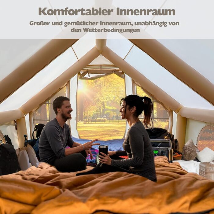 Надувний кемпінговий намет з димоходом та вікном, для 2-10 осіб з насосом, Oxford тканина, швидкозбірний, багатосезонний