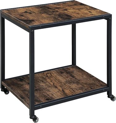 Двоярусний стіл для принтера Padma House з універсальними роликами 45 x 35 см, мобільний, з дерева та металу. Підставка для принтера, офісна візка для зберігання документів, сумісна з копіювальними машинами, сканерами, факсом. SZCJ-20401-BK (Rustikal Brau