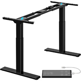 Електричний столик для роботи з регулюванням висоти ALLDREI, 2 мотори, Type-C порт, 4 пам'яті, телескопічний, чорний