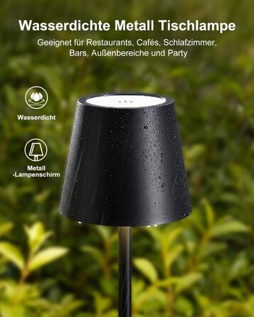 LED настільна лампа Bonsery (2 шт.) з акумулятором 5200mAh, регульована яскравість, 3 кольори світла, металева, вологостійка, 2 висоти (24/37,5 см), для дому, бару, кемпінгу, чорна