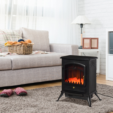 Електрокамін з підігрівом, електричний камін з LED-ефектом полум'я, декоративний камін потужністю 1000/2000 Вт, електрична імітація вогню з захистом від перегріву, камін-піч, чорного кольору.