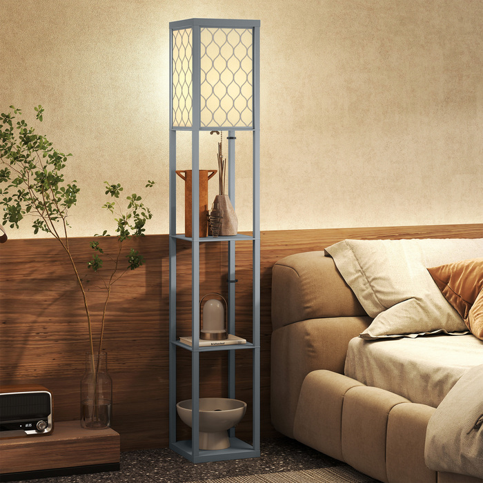 Стійка-лампа з полицями, 3 відділення, компактні розміри, МДФ, світло-сіра