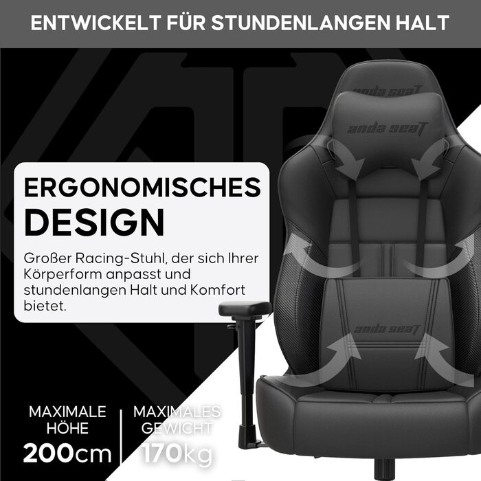 Крісло ігрове Anda Seat Dark Demon Dragon для дорослих – ергономічне крісло для геймерів з підлокітниками 4D, високою щільністю піни, подушкою для попереку, чорне