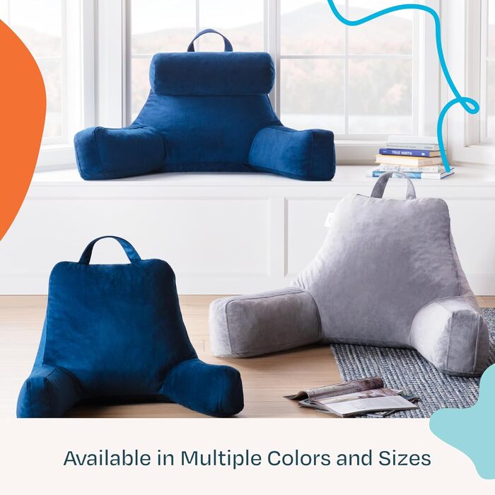 Подушка для читання Linenspa з подрібненим пінополіуретаном Memory Foam, подушка для спини для читання, ігор, перегляду телевізора, подушка на стілець, для гуртожитків, велика (X-Large) з підтримкою шиї, темно-синя