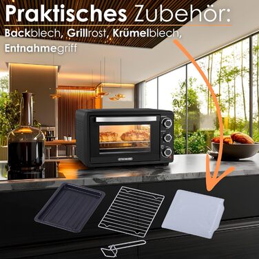 Міні-піч Steinborg 25 л з конвекцією: піч, піца, хліб. Таймер, 100-230°C, зйомний піддон. Економне споживання енергії