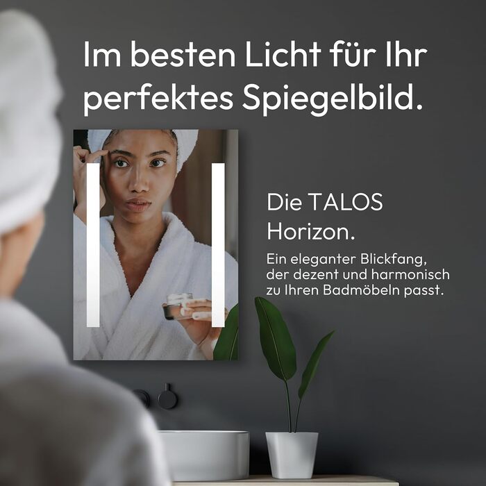 Дзеркало для ванної кімнати Talos Horizon LED 50x70 см з підсвічуванням, нейтрально-білим світлом та алюмінієвою рамою