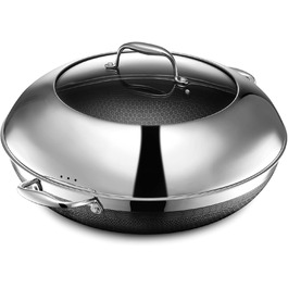 HexClad вок 35 см з нержавіючої сталі з антипригарним покриттям, ручка Stay Cool, сумісний з усіма типами плит, PFOA free, можна мити в посудомийній машині та використовувати в духовці