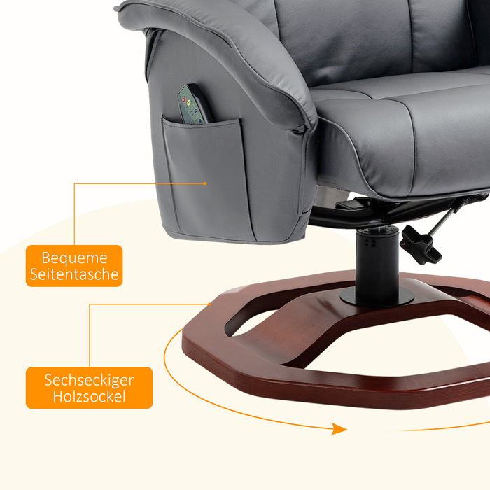Масажне крісло HOMCOM Recliner з табуреткою Телевізор Функція відкидання на 360° з бічною кишенею Штучна шкіра 73 x 83 x 106см Темно-сірий | Аосом