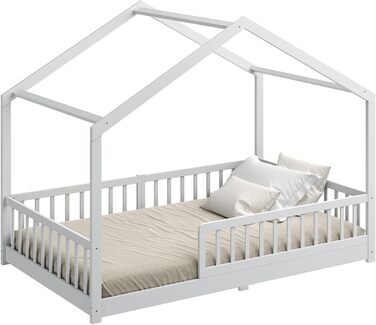 Ліжко-дитяча хатинка CADANI Malte, 120x200 см, білий колір, Montessori, з бортиками, трансформується, з ламелями, до 200 кг