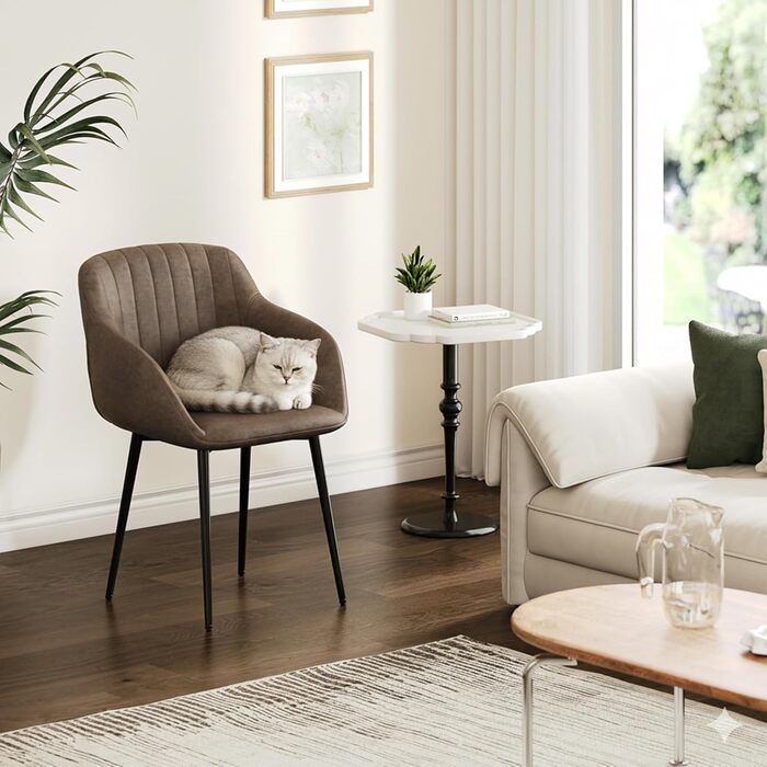 Обідні стільці для їдальні з підлокітниками, комплект 4 шт, темно-коричневі. М'яке сидіння з поліестеру для кухні, вітальні, спальні