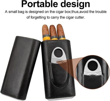 Чохол для сигар на 3 сигари, шкіряний з різаком для сигар з нержавіючої сталі, шкіряний чохол для сигар, вологозберігач для сигар, портативний вологозберігач для сигар для подорожей