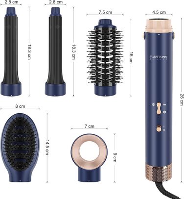 В 1 MaxAIR Styler, щітка з теплим повітрям PARWIN PRO BEAUTY, 110 000 об/хв, Сушіння/Випрямлення/Об'єм/Локони, Іонний догляд, Синій, 5