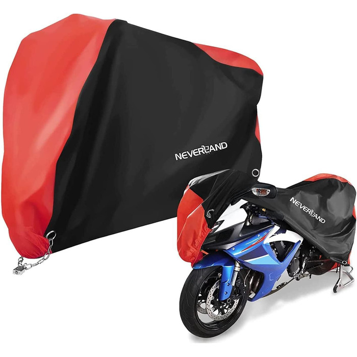 Брезент для мотоцикла NEVERLAND водонепроникний зимостійкий  XL 245х105х125 см червоно-чорний
