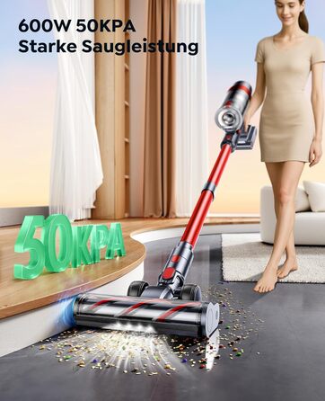 Бездротовий акумуляторний пилосос SunSare 600W з потужністю всмоктування 50000Pa, 65 хвилин роботи, док-станція, автоматичний режим, сенсорний екран, висувний шланг 1м для твердих поверхонь, килимів та шерсті тварин