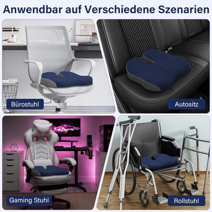 Ортопедична подушка для сидіння, ергономічна подушка для офісного крісла, подушка для куприка, комфортна подушка для стільця, зняття стресу, подушка для стільця, сидіння для автомобіля, офісу - (Блакитний)