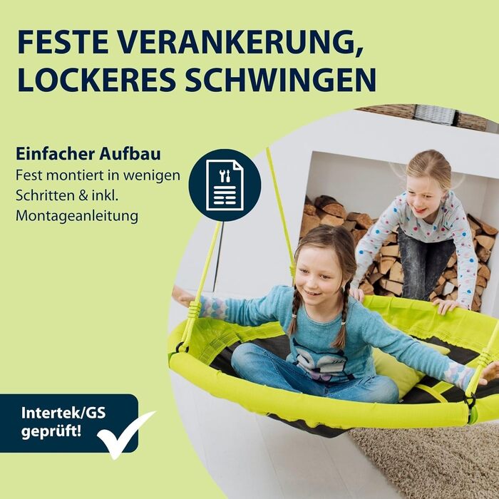 Шоукель HUDORA Nestschaukel 110 - зелена сімейна гойдалка для дітей та дорослих (діаметр 110 см)