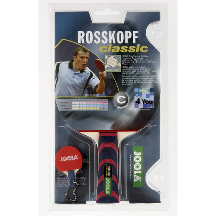 Ракетка для настільного тенісу Joola ROSSKOPF класична схвалена ITTF ракетка для настільного тенісу для професійних або клубних гравців-Компвуд, губка 2,00 мм і м'ячі для настільного тенісу для тренувань 40 мм, білий, блістерна упаковка з 12 предметів