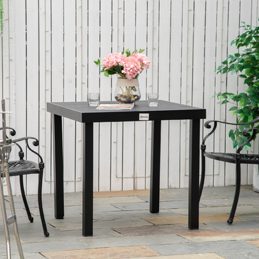 Outsunny Garden Table на 4 персони Компактний обідній стіл з простого у догляді алюмінію, пластику, чорного 80x80x74см для садових меблів