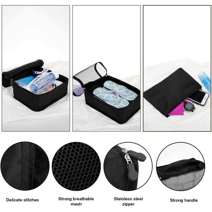 Набір органайзерів для валізи та подорожей, водонепроникні пакувальні куби для одягу, 14 шт, чорні