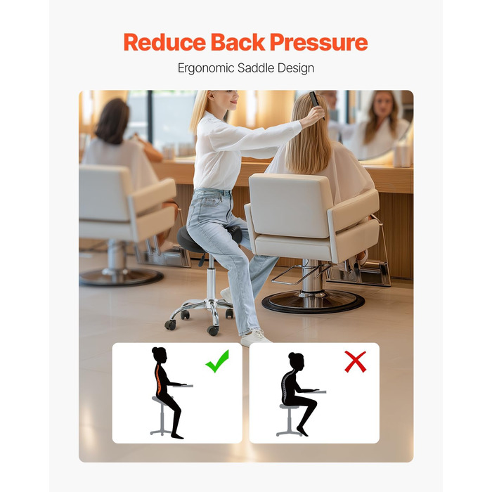 Сідло-стілець VEVOR для стоматологів, салонів, лабораторій. Регульована висота 460-605 мм, вантажопідйомність 181 кг, розмір 54x54x71 см