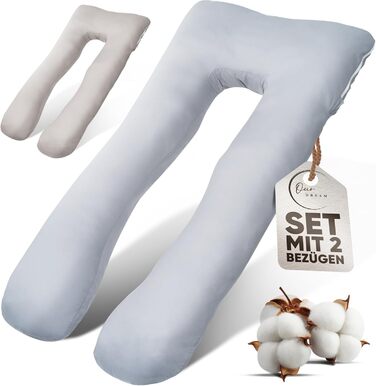 Подушка для сну на боці з двома чохлами - подушка для годування XXL, вагітна подушка для сну | Подушка для вагітних | Body Pillow | Подушка для сну та терапії | Комфортна подушка | Гнутий наповнювач з бавовняного джерсі