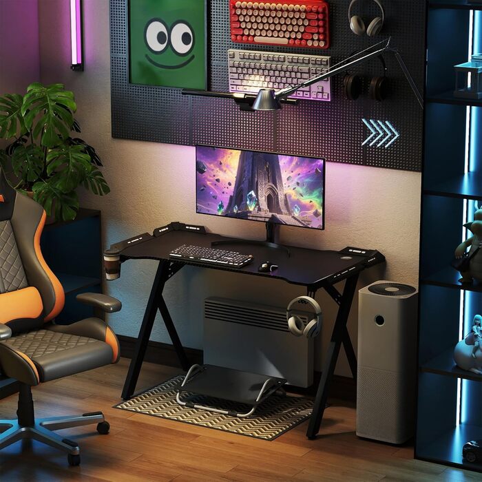 Ігровий стіл YRHome з RGB-підсвічуванням та підставкою для навушників, білий (160x60x75 см)