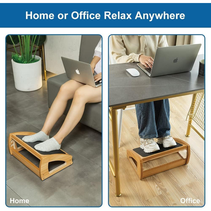 Підставка під ноги StrongTek для столу, дерево, для роботи, 3 положення висоти, ергономічна, антиковзаюча, покращує поставу та кровообіг, до 181 кг, чорна