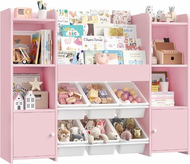 FOREHILL Дитяча полиця-стеллаж для іграшок та книг з 6 ящиками, 119 x 29,5 x 94 см, білий (рожевий)