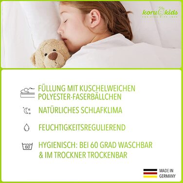 Дитяча подушка Koru Kids® 40x60 см – 100% бавовна, Oeko-Tex, Made in Germany, наповнювач 100г (суміш пуху та поліестеру)