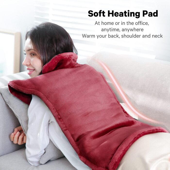 Електричний нагрівальний килимок для спини, шиї та плечей 60 x 85 см з 4 рівнями температури, захист від перегріву, машинне прання, червоний