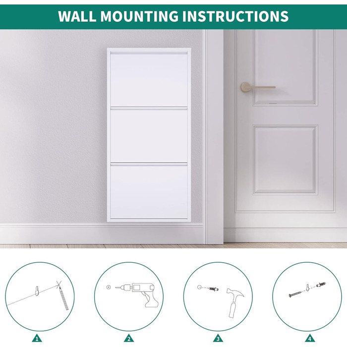 Шафа для взуття YITAHOME з металу, 3 дверцята з магнітними застібками, білий глянцевий колір, для передпокою та коридору