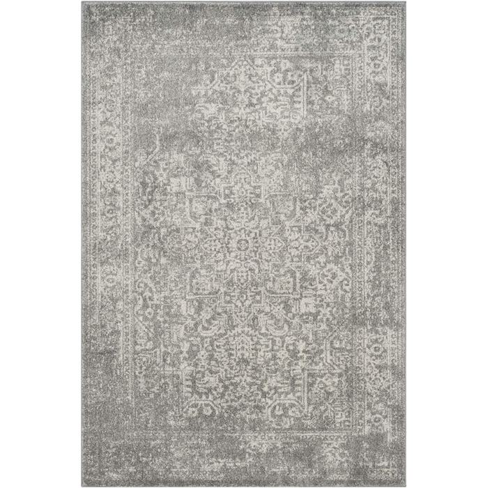Перехідний килим SAFAVIEH для вітальні, їдальні, спальні - колекція Evoke, короткий ворс, срібло та слонова кістка, 122 X 183 см (5 футів 1 дюйм x 7 футів 6 дюймів, срібло / слонова кістка)