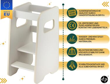 Lernturm defiPad для дітей від 1 року - Регульована висота, Montessori - З захистом від перекидання, Масивний, Стильний, Виготовлено в ЄС, Чорний Дуб (Кашмір Беж)