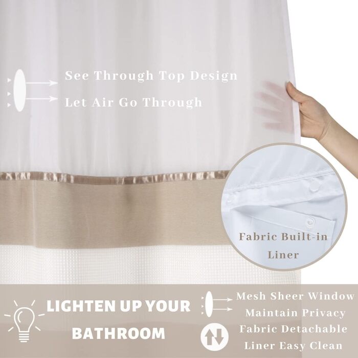 Тканинна шторка для душу з магнітами Snap Liner, 180x200 см (Бежева, H181.3 x B165.1 см, 1 шт.)