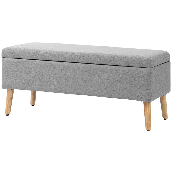 Лавка з м'якою оббивкою HOMCOM з місцем для зберігання 110 x 39 x 45 см у сірому кольорі з льоном Вигляд для передпокою Спальні Вітальні з гумового дерева