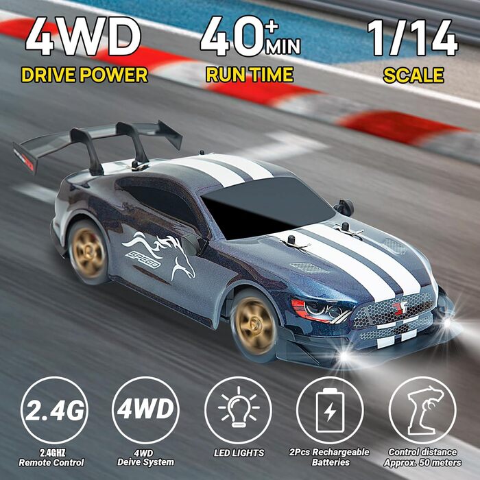 Радіокерований автомобіль 1:14 4WD Drift Car GT для дрифту, RC машина з пропорційним газ-гальмом, іграшка для дорослих та дітей (градієнт)