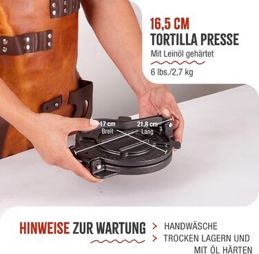 Прес для тортилій Victoria: прес для мексиканських тортилій, колумбійських патаконів, роті для тако, арепас, кесадільяс, емпінадас, патаконів (чавун, 16,5 см)